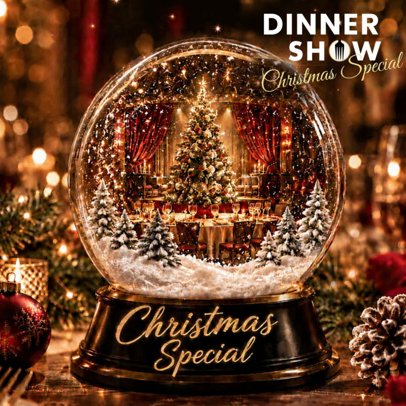 Logo van Dinner Show Christmas Special, een feestelijke kerstdinnershow in Valkenhuizen, Arnhem, van 14 tot en met 18 december.